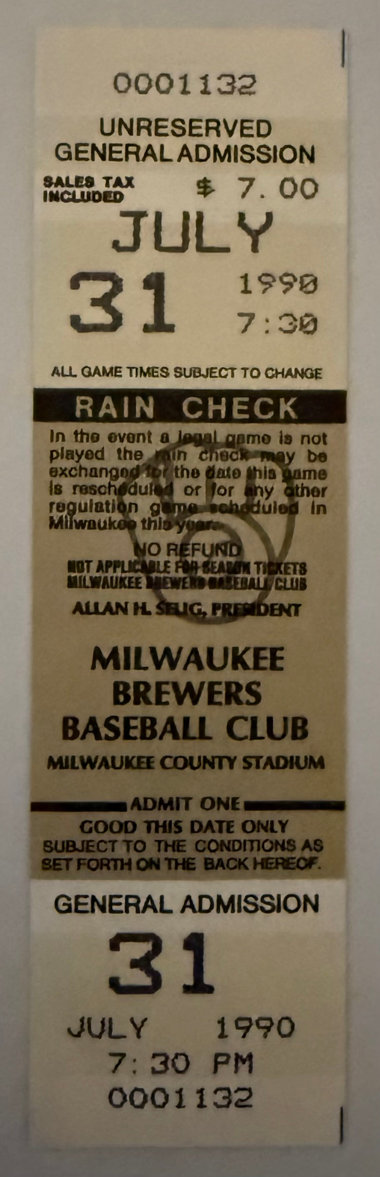 1990 Nolan Ryan Achieves Milestone 300th  Career Win Full Ticket  July 30, 1990