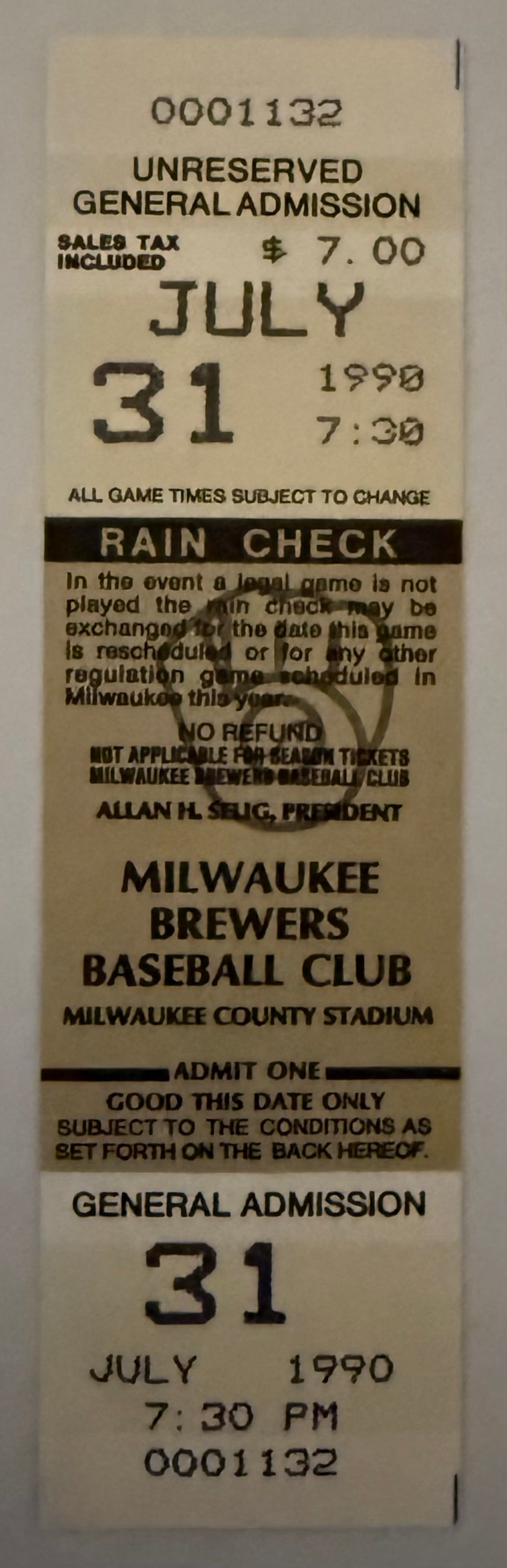 1990 Nolan Ryan Achieves Milestone 300th  Career Win Full Ticket  July 30, 1990