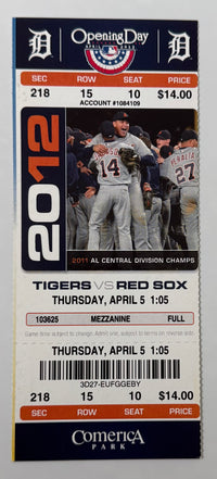 2012 Detroit Tigers Opening Day versus Boston Red Sox, April 5, 2012