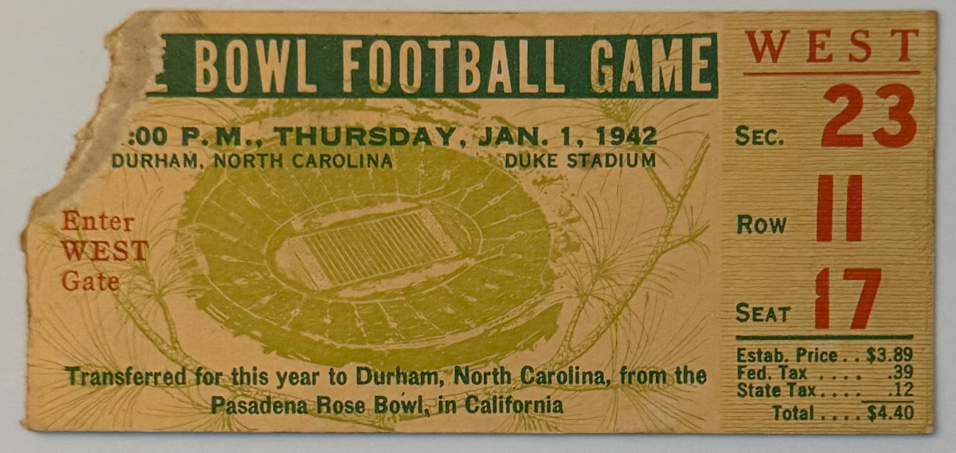 January 1, 1942, First Ever Non-Pasadena Rose Bowl Due to Pearl Harbor