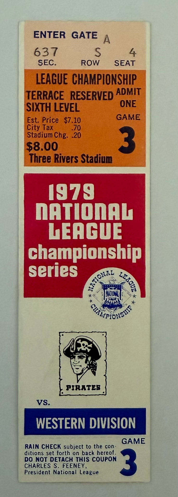 1979 National League Championship Series Game 3, Pittsburgh Pirates Defeat Cincinnati Reds 2-1, 10/5/1979