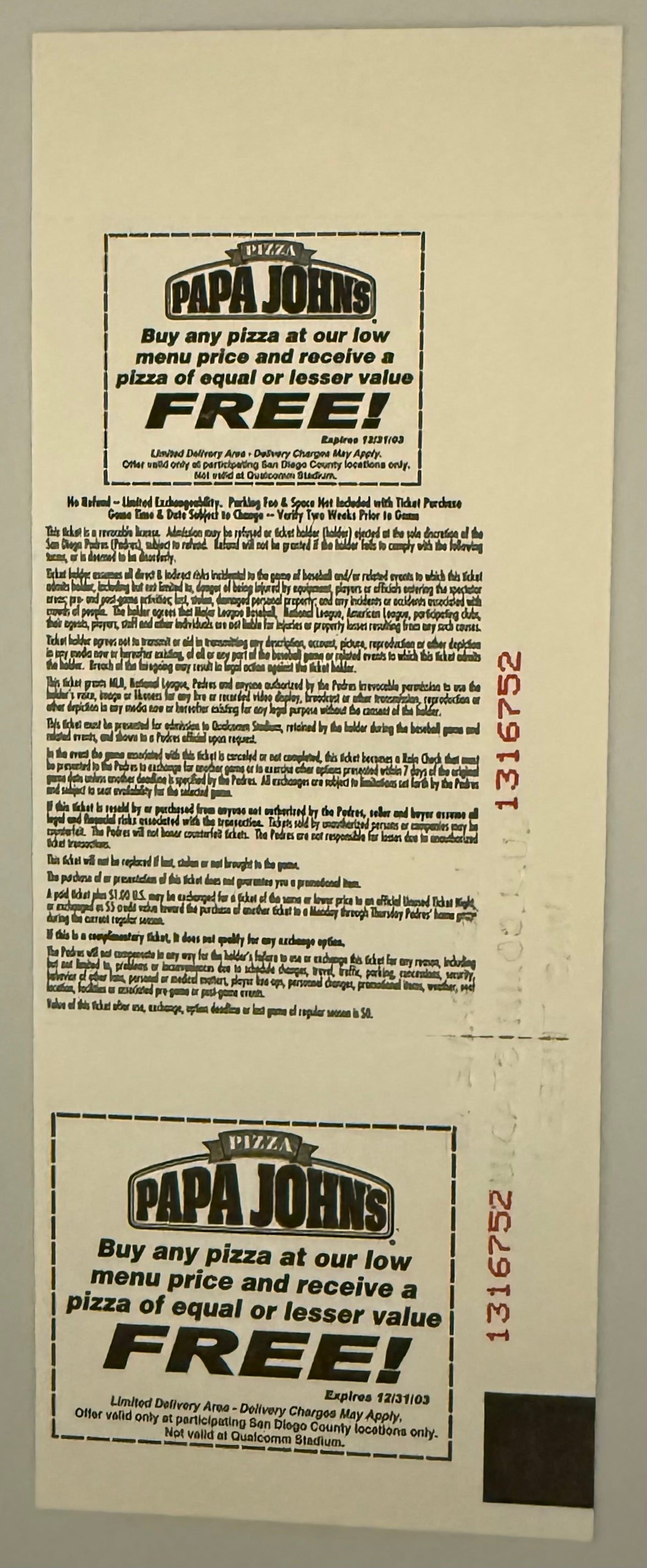9/18/2003 Padres Last Game Qualcomm Stadium, Signed by Randy Jones NIP
