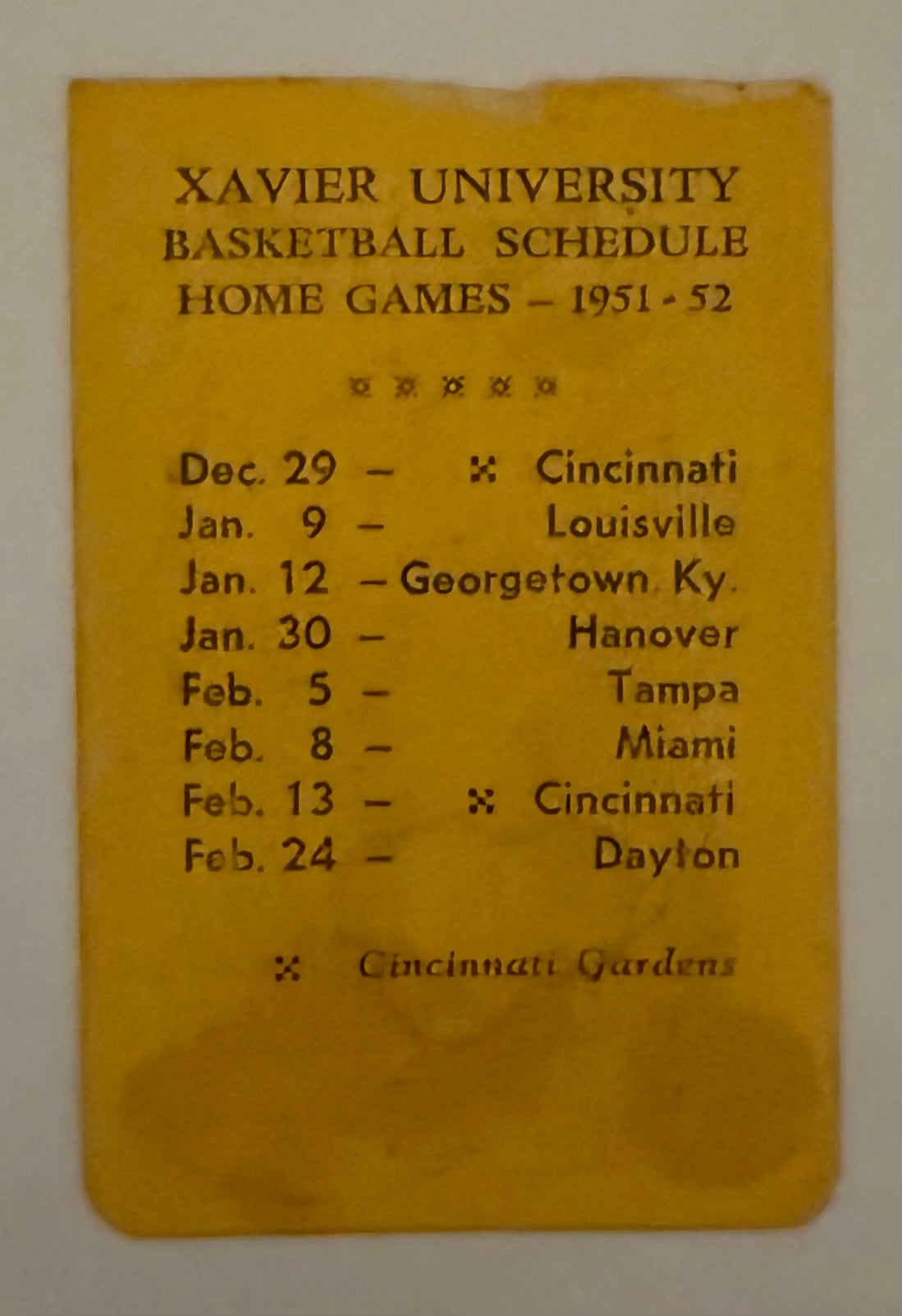 1952 Miami University versus Xavier University, February 8, 1952