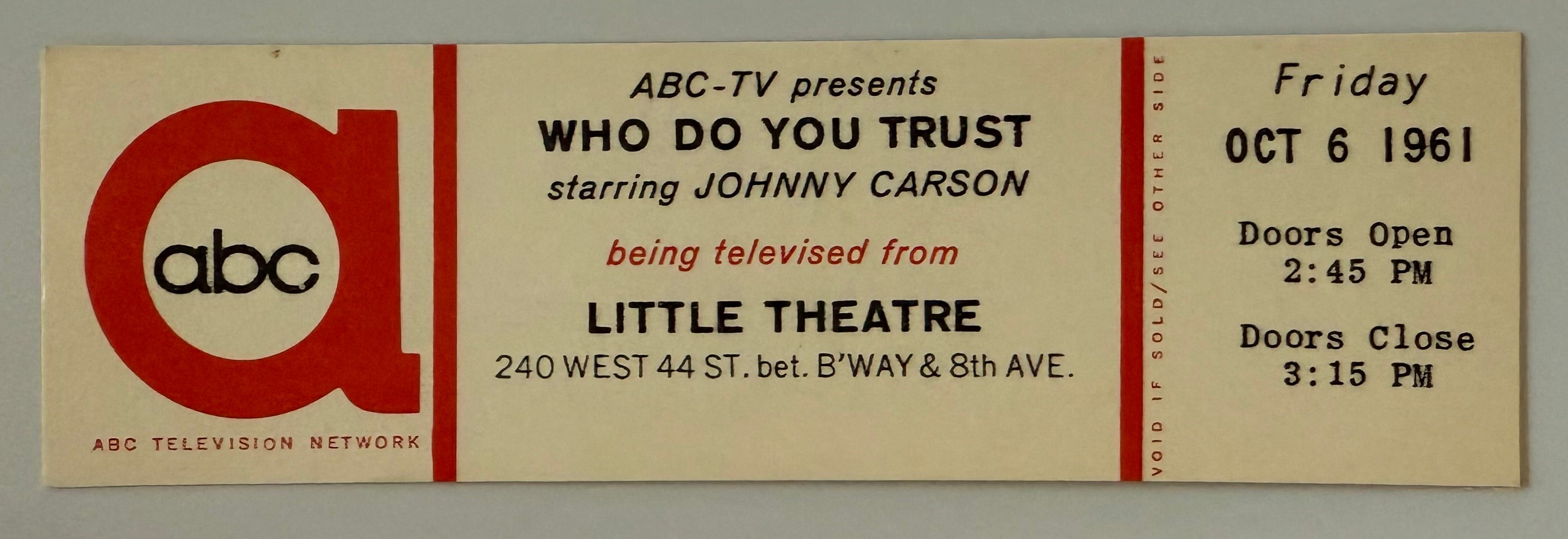 10/6/61 TV Show, Who Do You Trust Starring Johnny Carson
