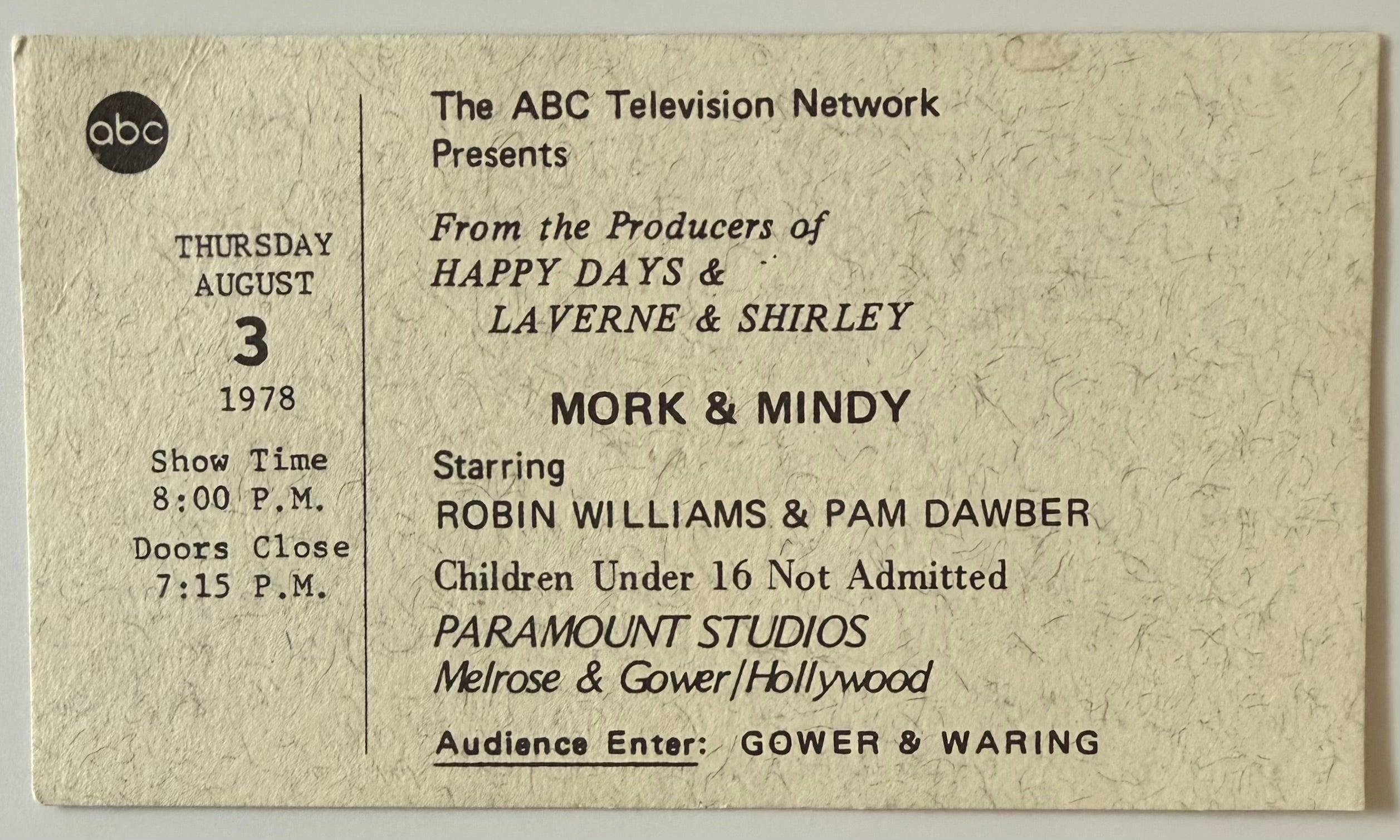 August 3, 1978, Mork and Mindy Show Taping