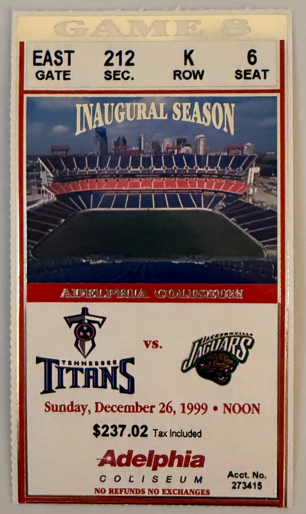 December 26, 1999, Tennessee Titans versus Jacksonville Jaguars