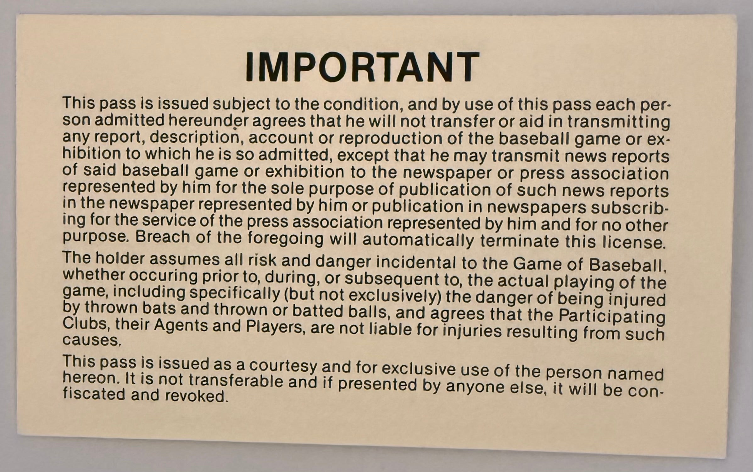 1988 San Francisco Giants Candlestick Park Press Pass