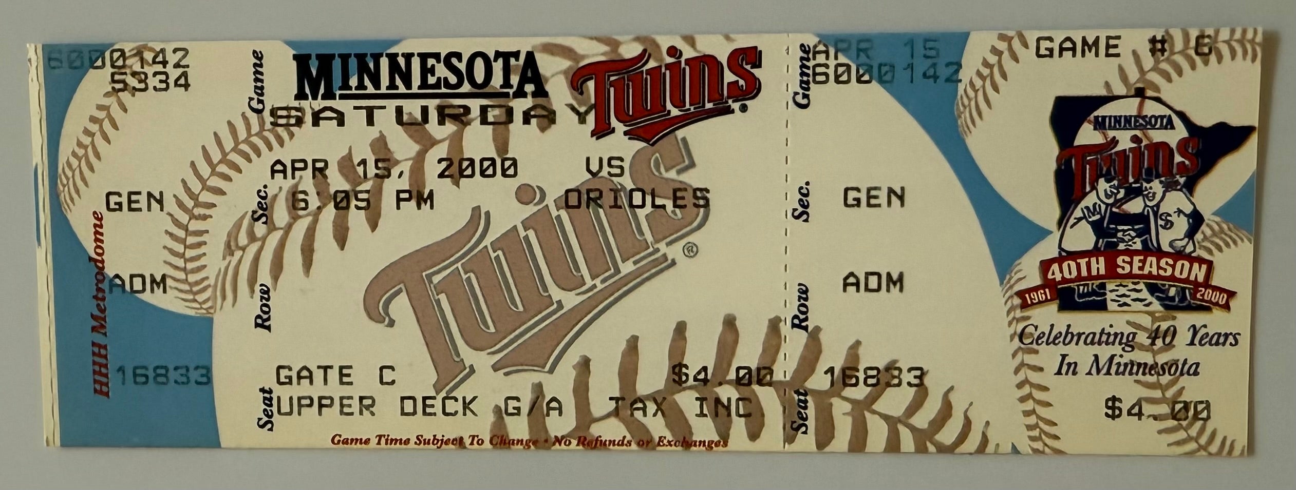 2000 Cal Ripken 3000th Hit, General Admission, 4/15/2000