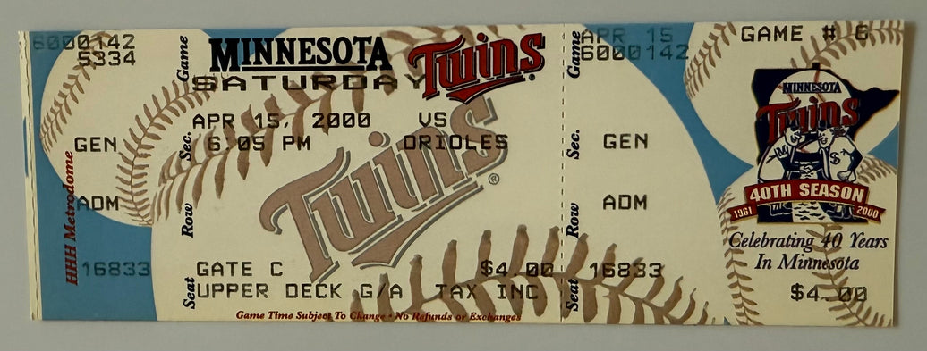 2000 Cal Ripken 3000th Hit, General Admission, 4/15/2000