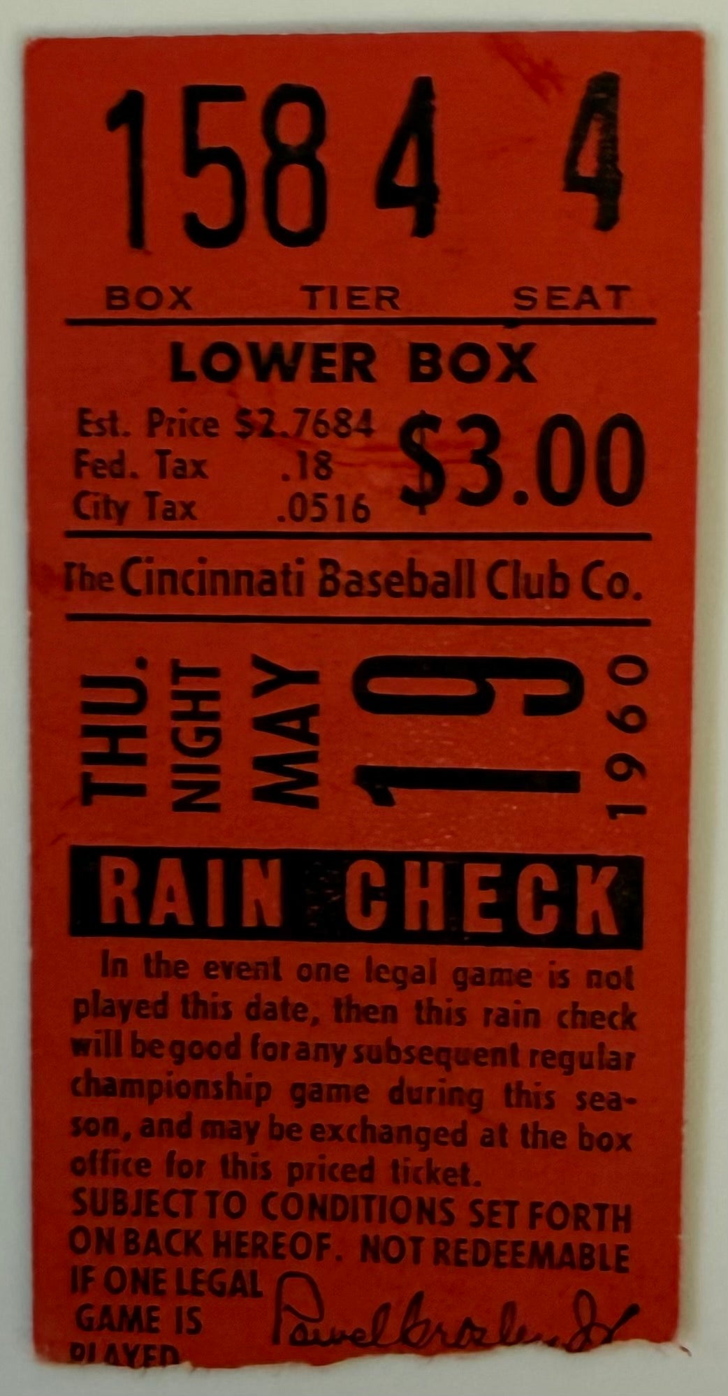 May 19, 1960, Cincinnati Reds Crosley Field