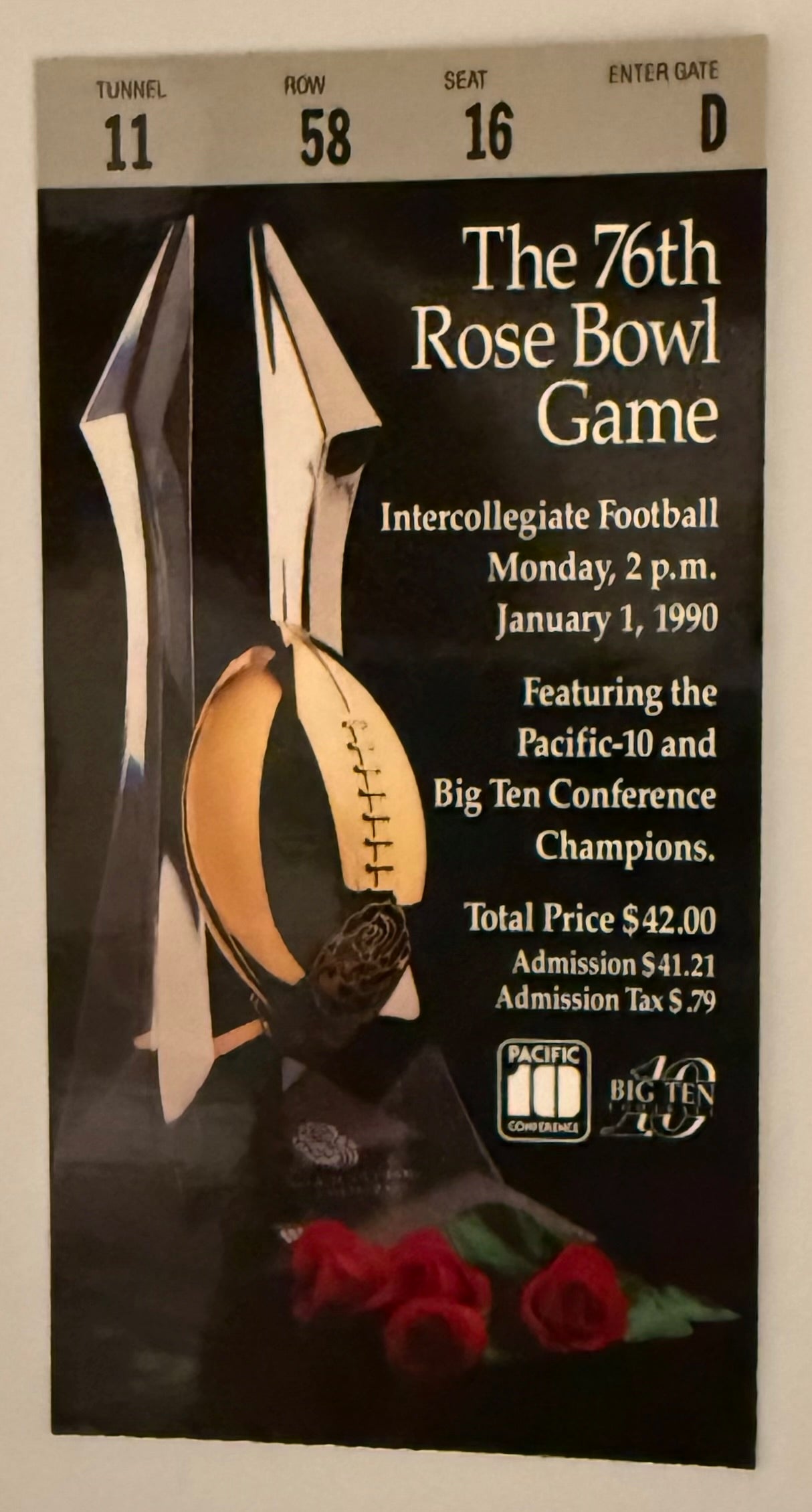 1/1/1990 Bo Schembechler Last College Football Game, 1990 Rose Bowl, University of Michigan