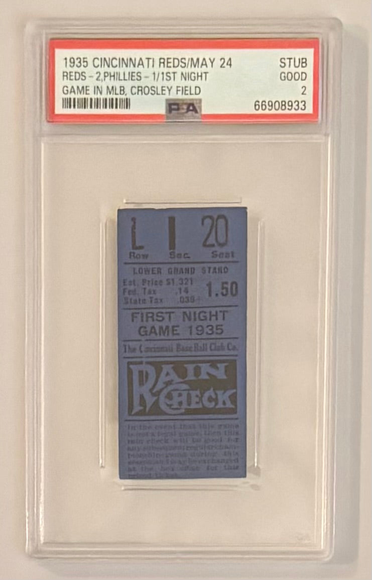 May 24, 1935, First Night Game in MLB History, Reds-2 Phillies-1, Crosley Field, PSA-2