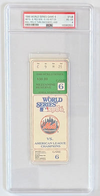 1986 World Series, Game Six Stub, Ball Rolls Between Buckner's Legs, PSA 4