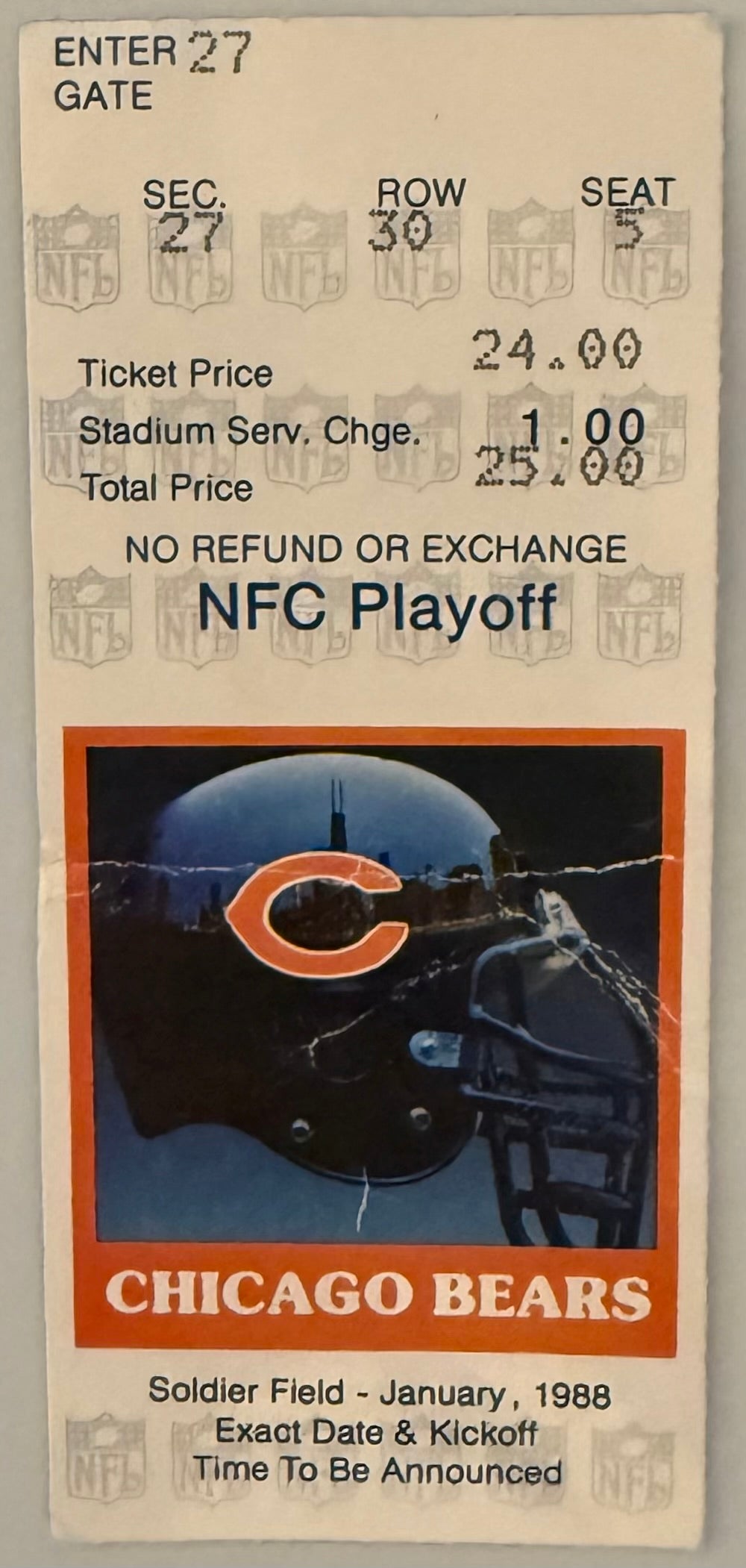 January 1988, Walter Payton Final NFL Game, Crease