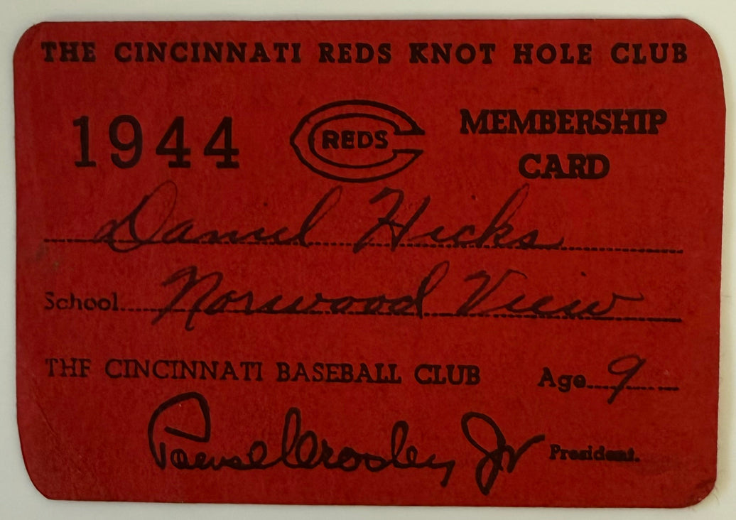 1944 Membership Card, Cincinnati Reds Knot Hole Club