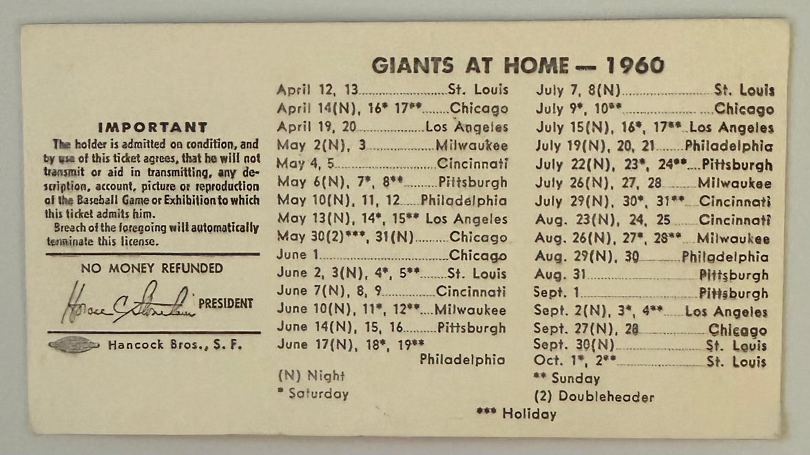 April 12, 1960, Opening Game at  Candlestick Park
