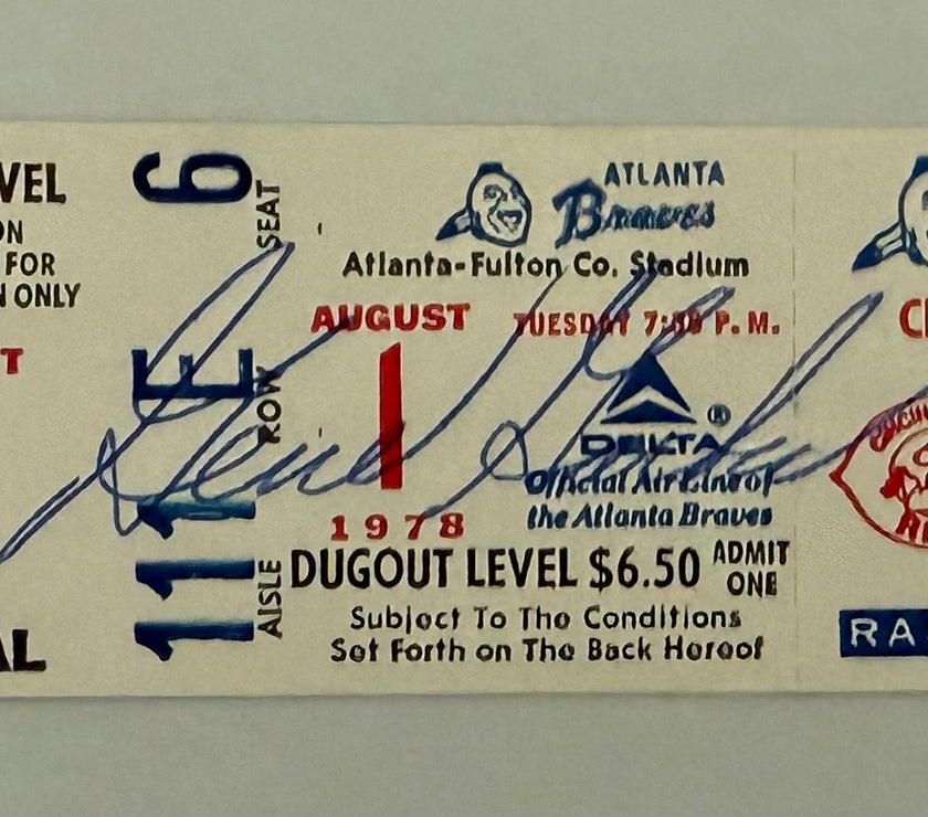 1978 Cincinnati Reds at Atlanta Braves, Full Ticket Signed by Gene Garber, Pete Rose 44 Game National League Hitting Streak Ends, Autograph Not Obtained in Person
