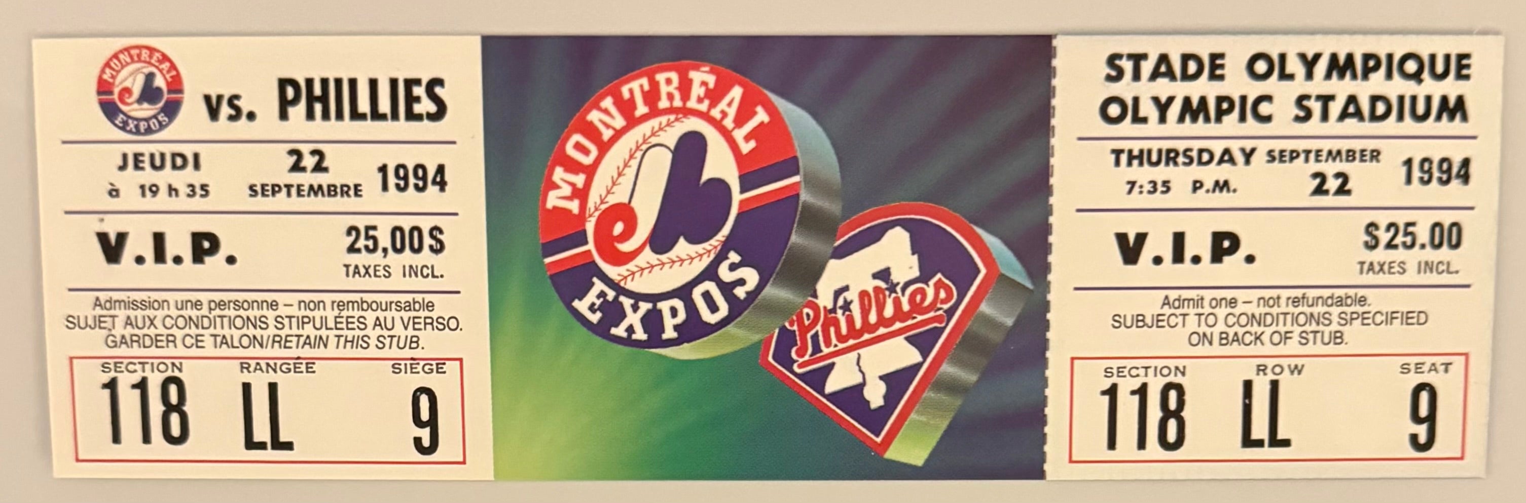 September 22, 1994, Expos versus Phillies, Strike Cancelled Game