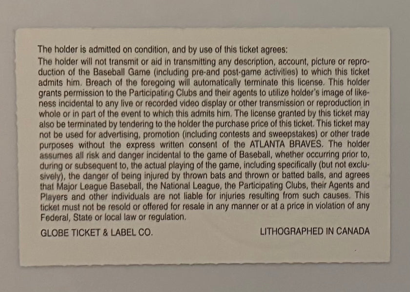 1996 Last Regular Season Game at Fulton County Stadium, Braves versus Expos, September 23, 1996