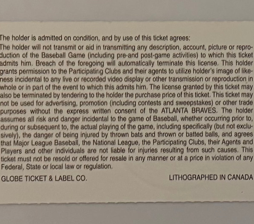 1996 Last Regular Season Game at Fulton County Stadium, Braves versus Expos, September 23, 1996