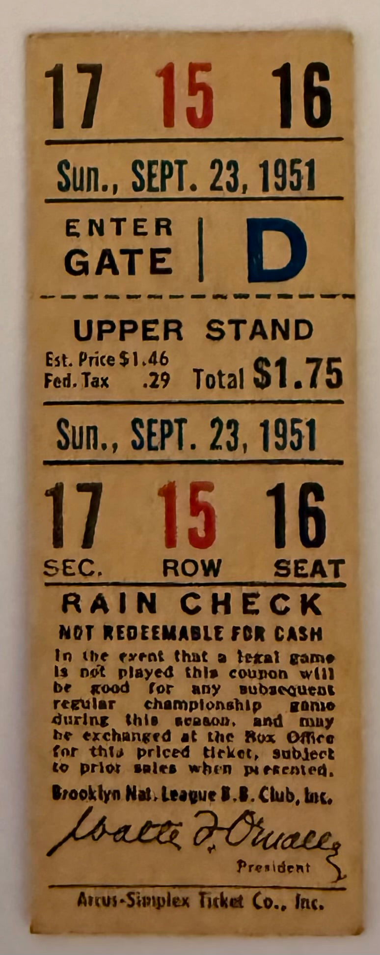 September 23, 1951, Brooklyn Dodgers Roy Campanella - Home Run