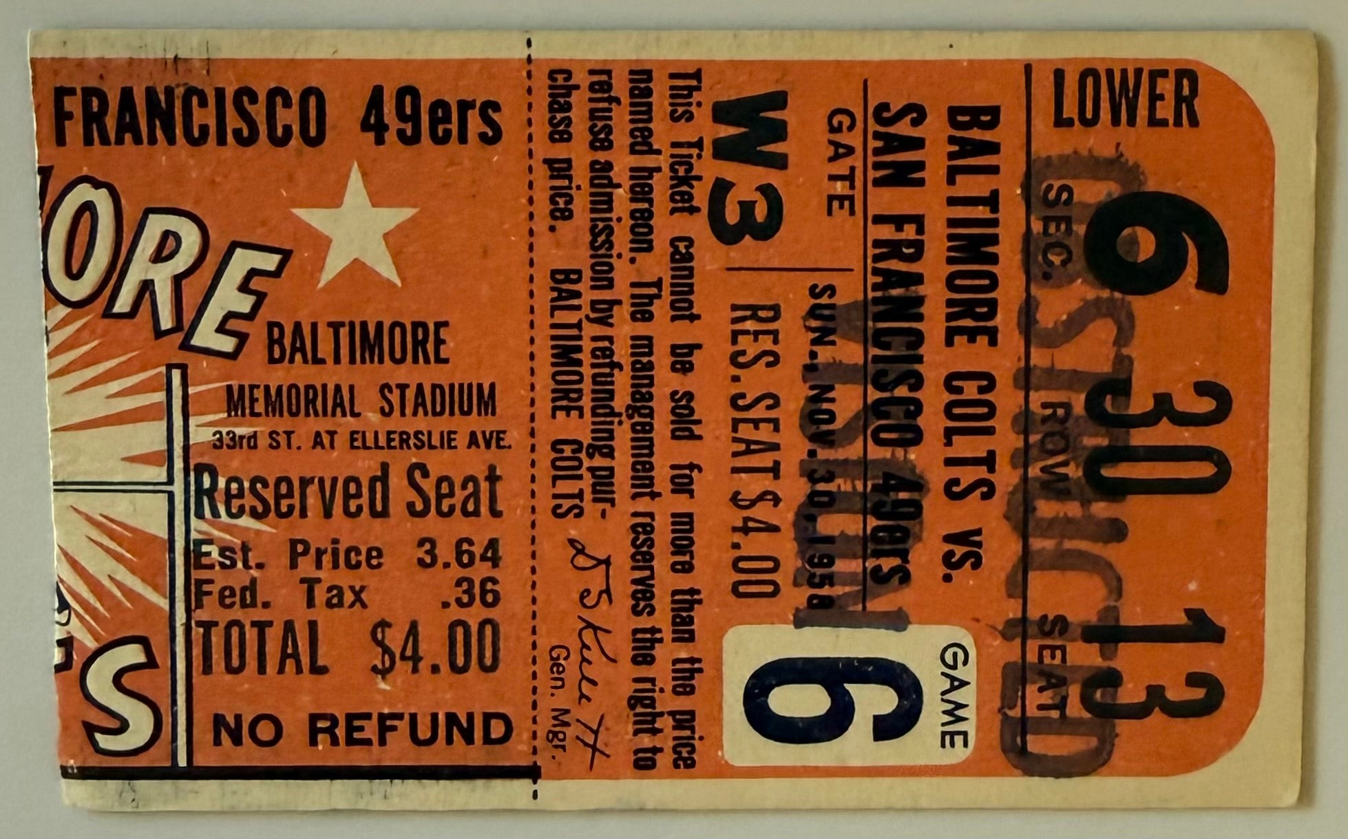 November 30, 1958, Colts versus 49ers, Johnny Unitas