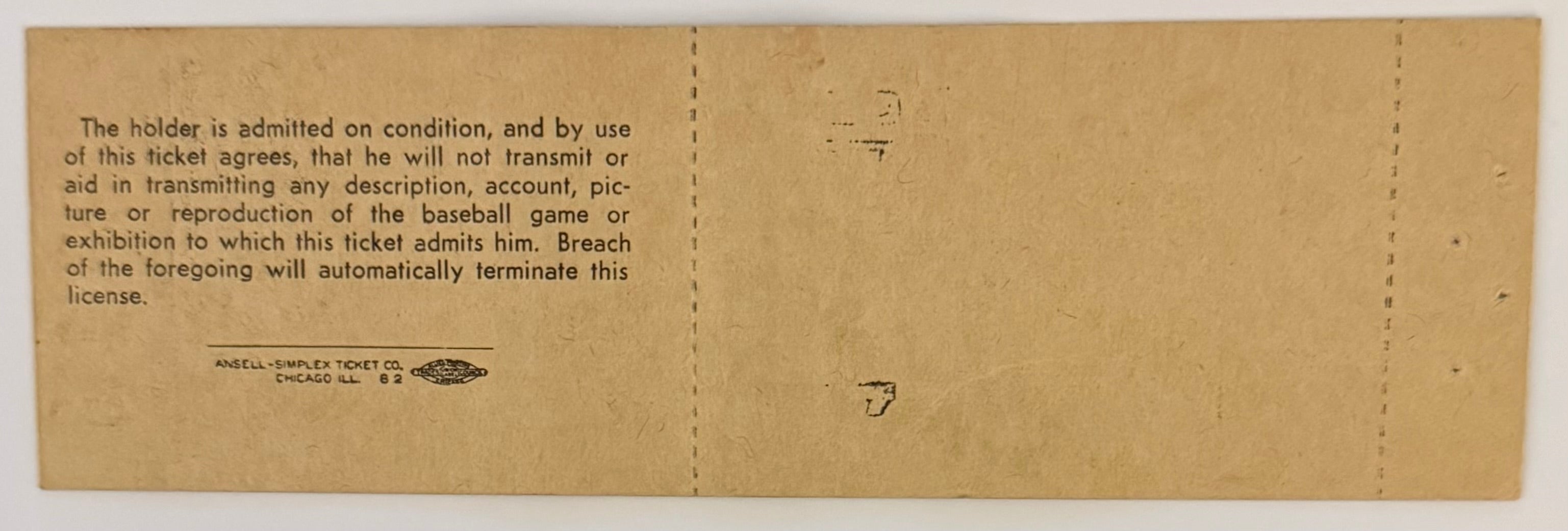 July 25, 1953, Yankees at Tigers, Full Ticket - Mickey Mantle