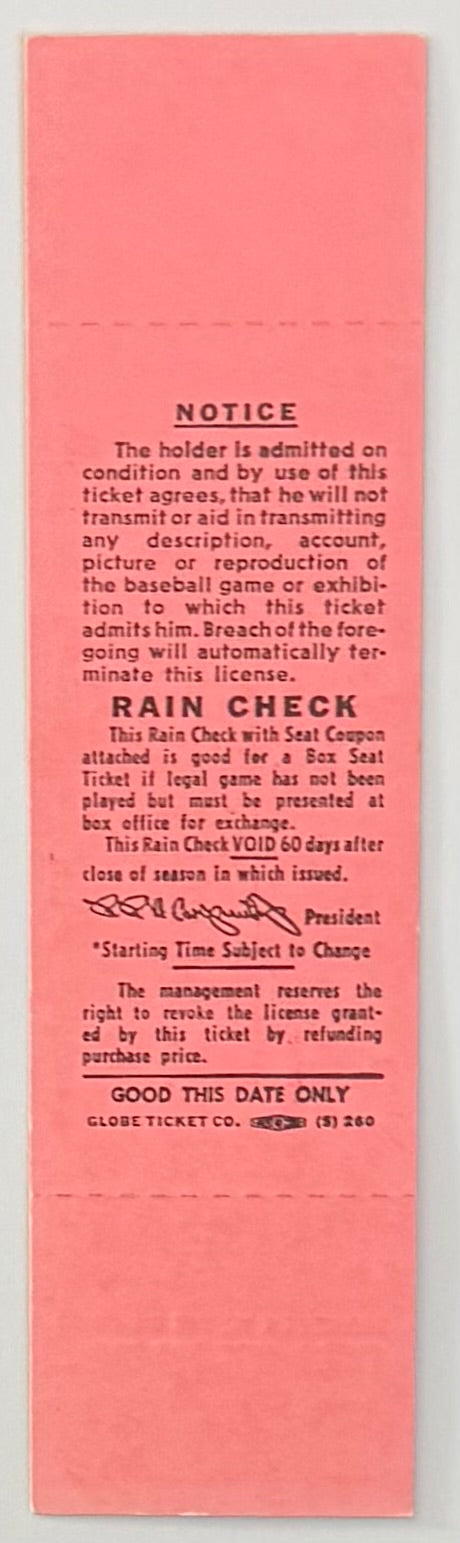 1970 Full Ticket to Last Game Played at Connie Mack Stadium, October 1, 1970