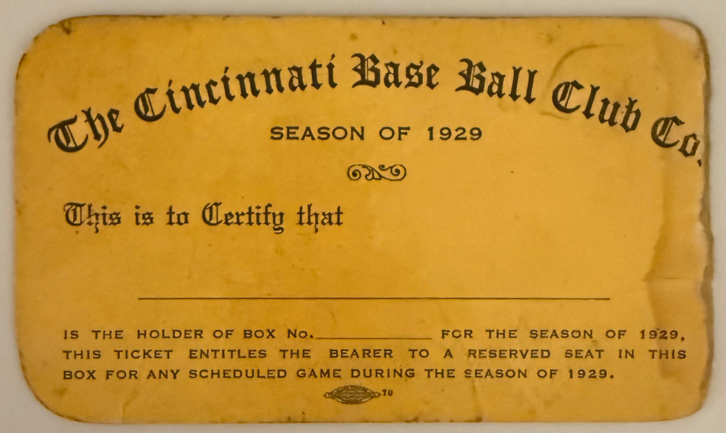 1929 Cincinnati Baseball Club Season Pass