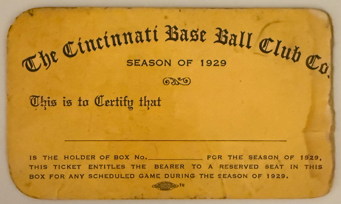 1929 Cincinnati Baseball Club Season Pass