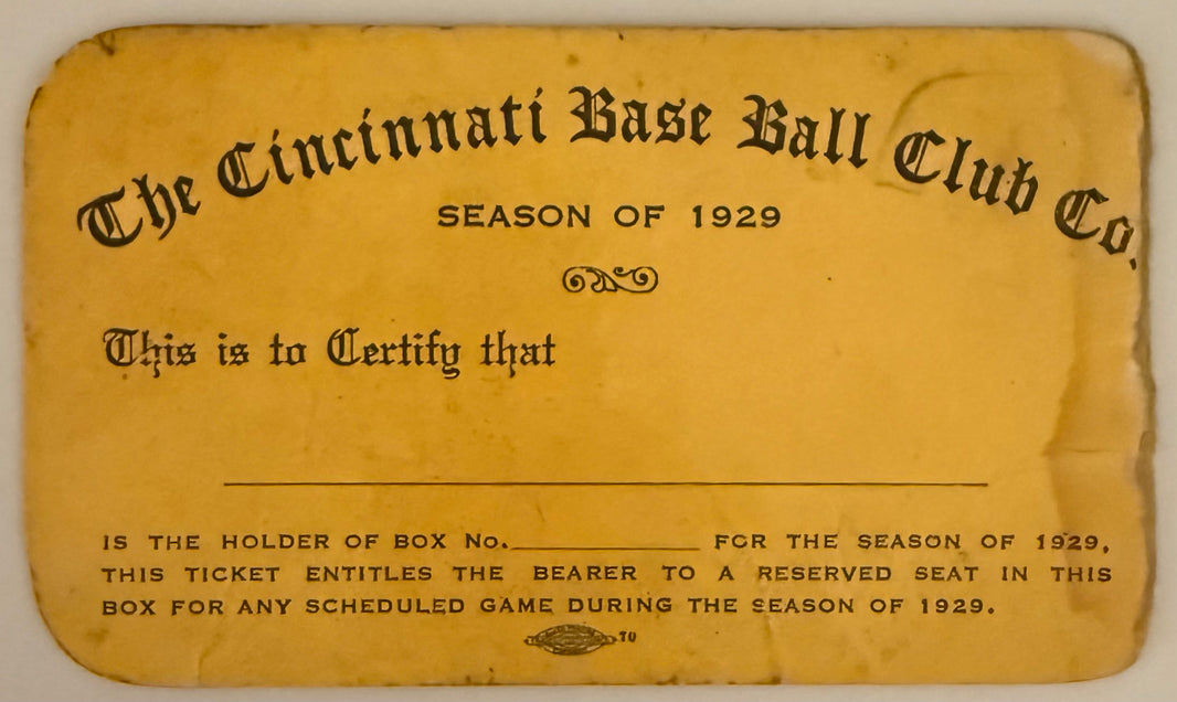 1929 Cincinnati Baseball Club Season Pass