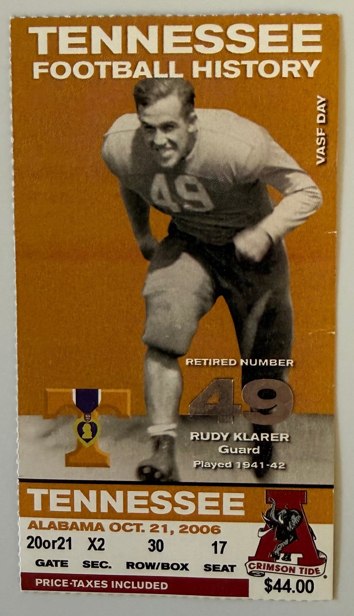 October 21, 2006, Tennessee versus Alabama