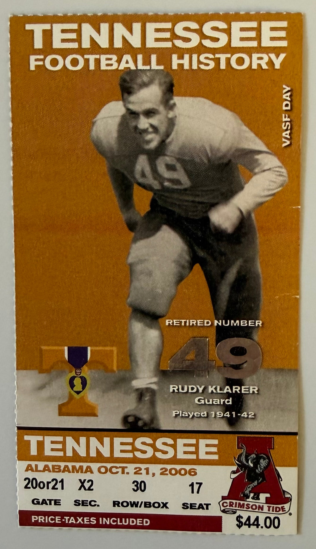 October 21, 2006, Tennessee versus Alabama