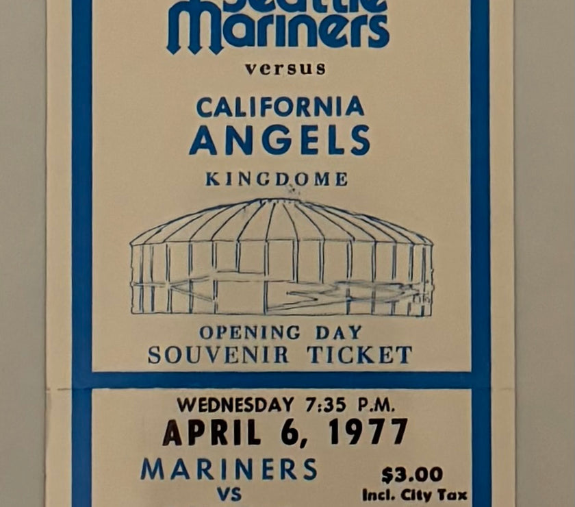 1977 Seattle Mariners versus California Angels, Opening Day Souvenir Ticket, April 6, 1977, Game Played at Kingdome
