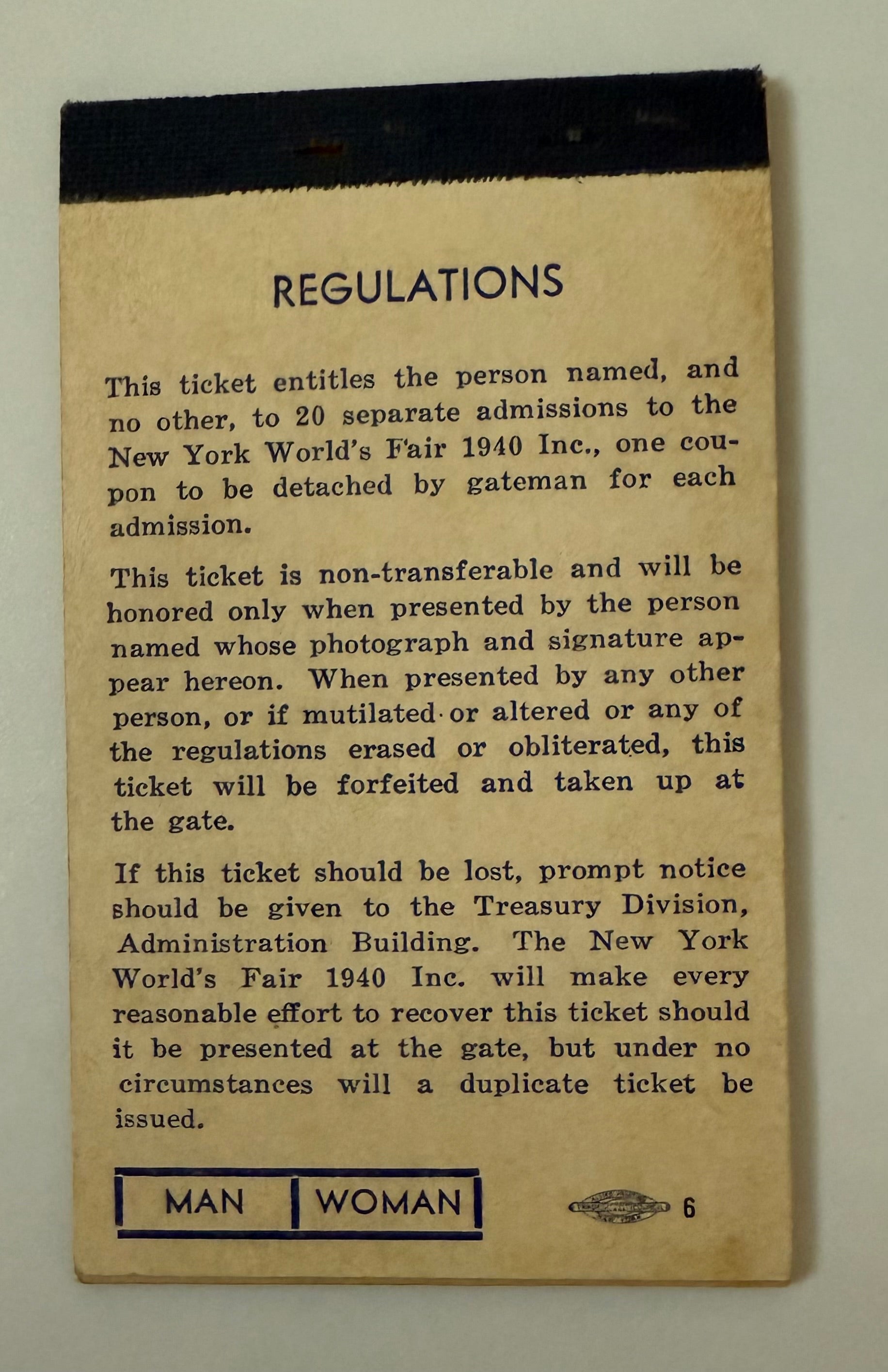 1940 - 20 Admission Tickets in Booklet Form to the New York World's Fair of 1940, Unusual Item