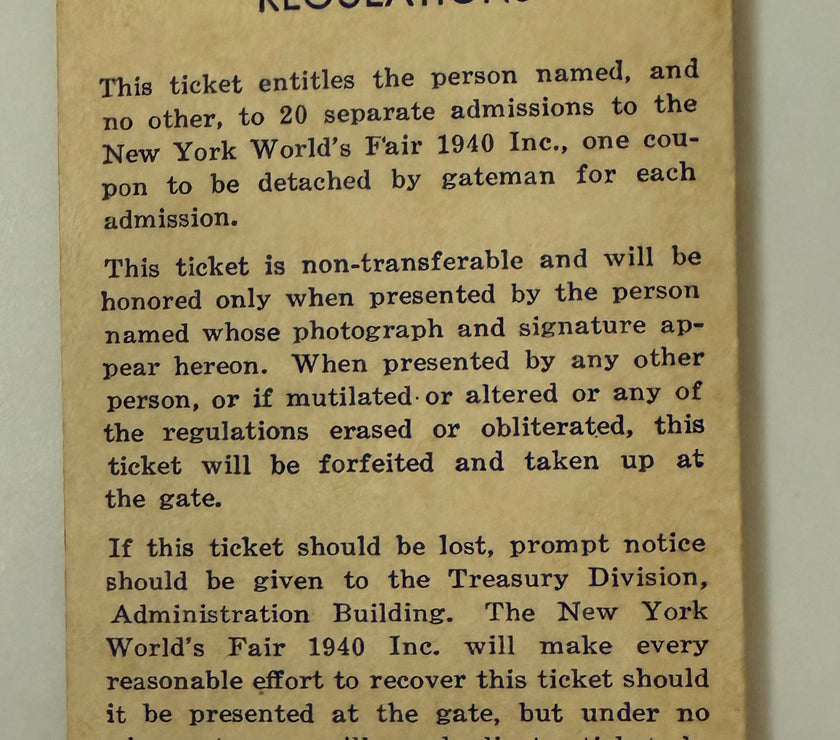1940 - 20 Admission Tickets in Booklet Form to the New York World's Fair of 1940, Unusual Item