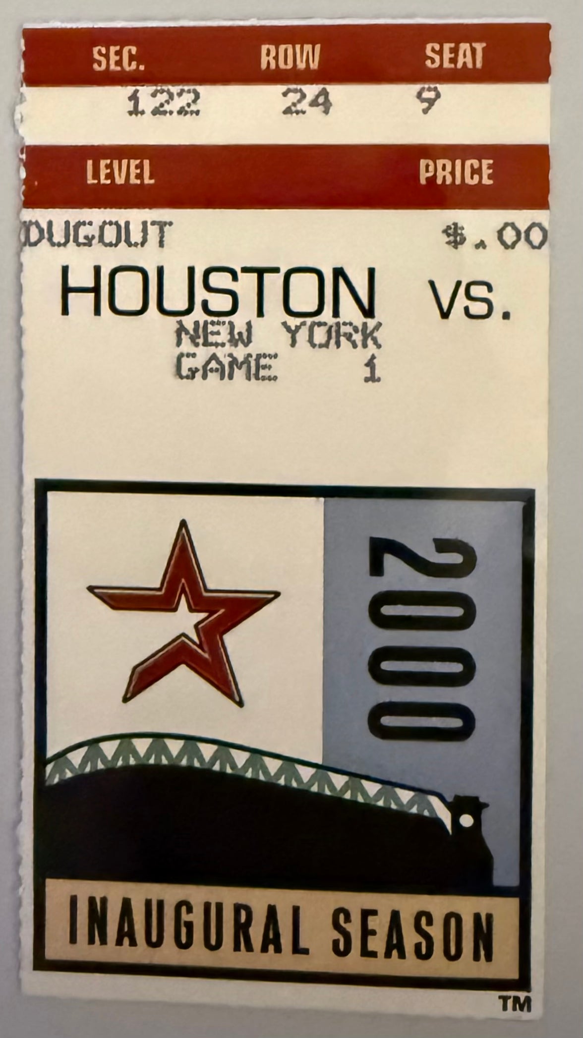 March 30, 2000, Astros First Ever Game at Enron Field, Signed On Back By Derek Jeter (NIP)