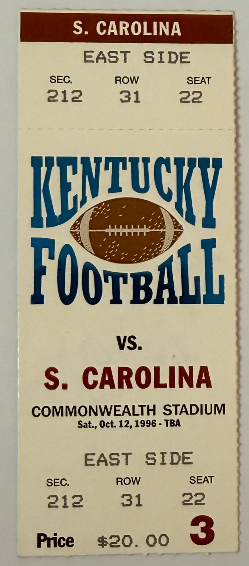 October 12, 1996, University of Kentucky versus South Carolina