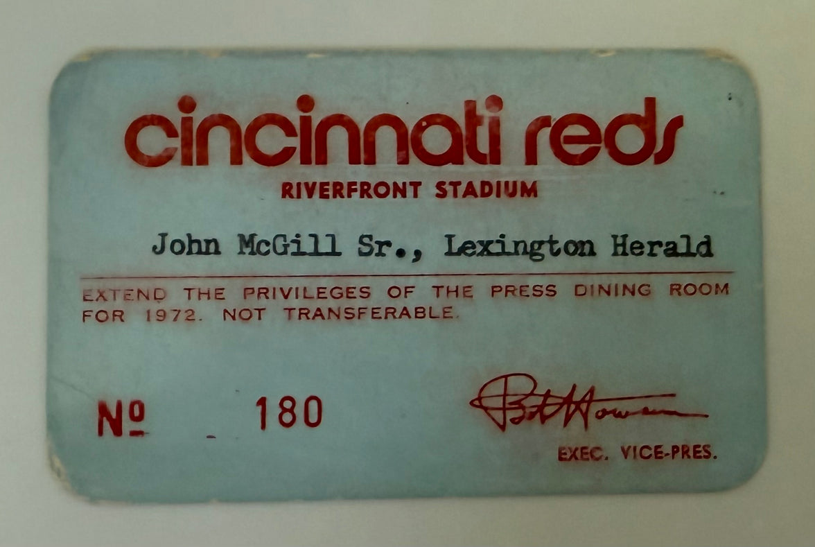 1972 John McGill Lexington Herald Press Pass for 1972 Season Cincinnati Reds at Riverfront Stadium