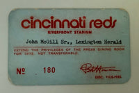 1972 John McGill Lexington Herald Press Pass for 1972 Season Cincinnati Reds at Riverfront Stadium