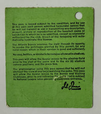 1983 Press Pass for Atlanta Braves,  Field, Press Box and Clubhouse, April 23, 1983