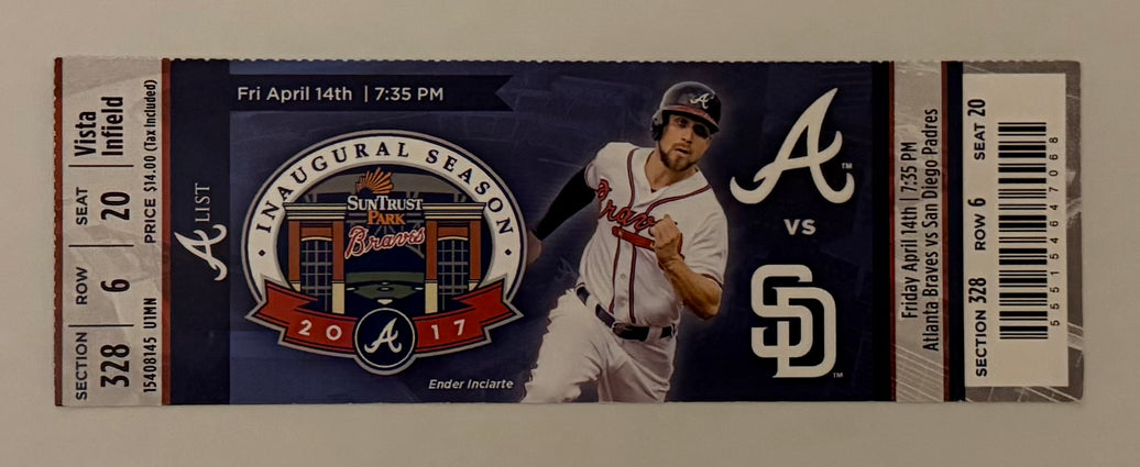2017 Atlanta Braves First Game at Suntrust Park, Braves versus San Diego Padres, April 14, 2017