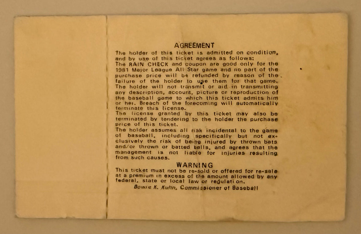 7/14/1981 MLB All Star Game Cleveland Stadium, Creases, Poor Condition