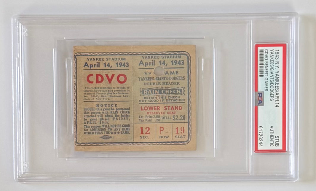 April 14, 1943, Yankees/Giants/Dodgers CDVO Doubleheader War Benefit Game, PSA