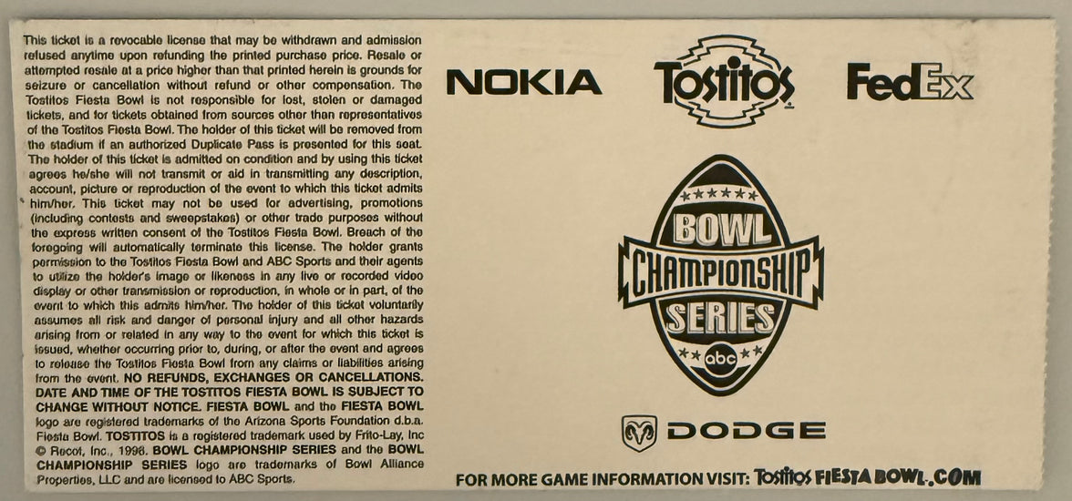 January 3, 2003, Fiesta Bowl National Championship, OSU 31 - Miami 24, OT