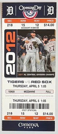 April 5, 2012, Detroit Tigers Opening Day versus Boston Red Sox