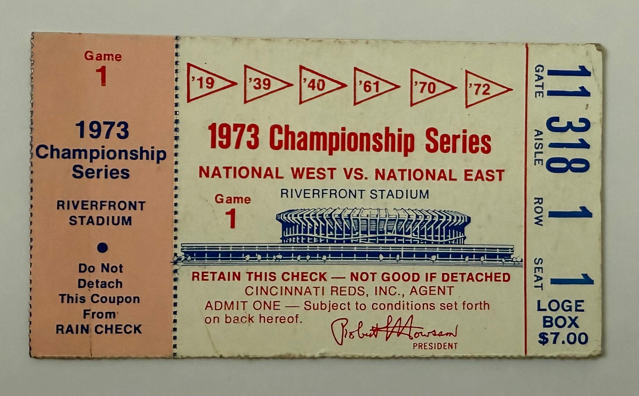 1973 NLCS between Cincinnati Reds and New York Mets, Game 1 at Riverfront Stadium, Writing on Back