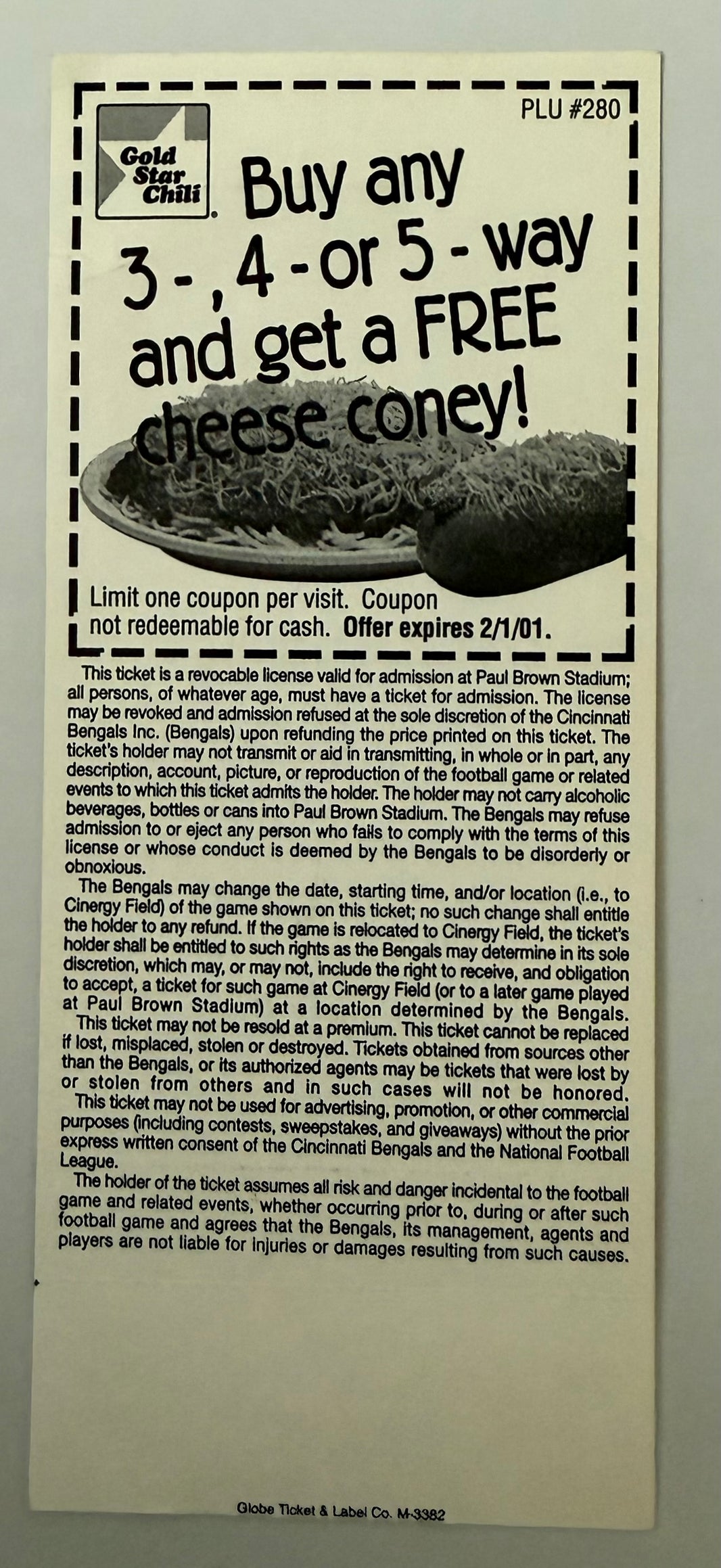 2000 Cincinnati Bengals First Regular Season Opening Game at Paul Brown Stadium, Ticket Labeled Inaugural Game, September 10, 2000