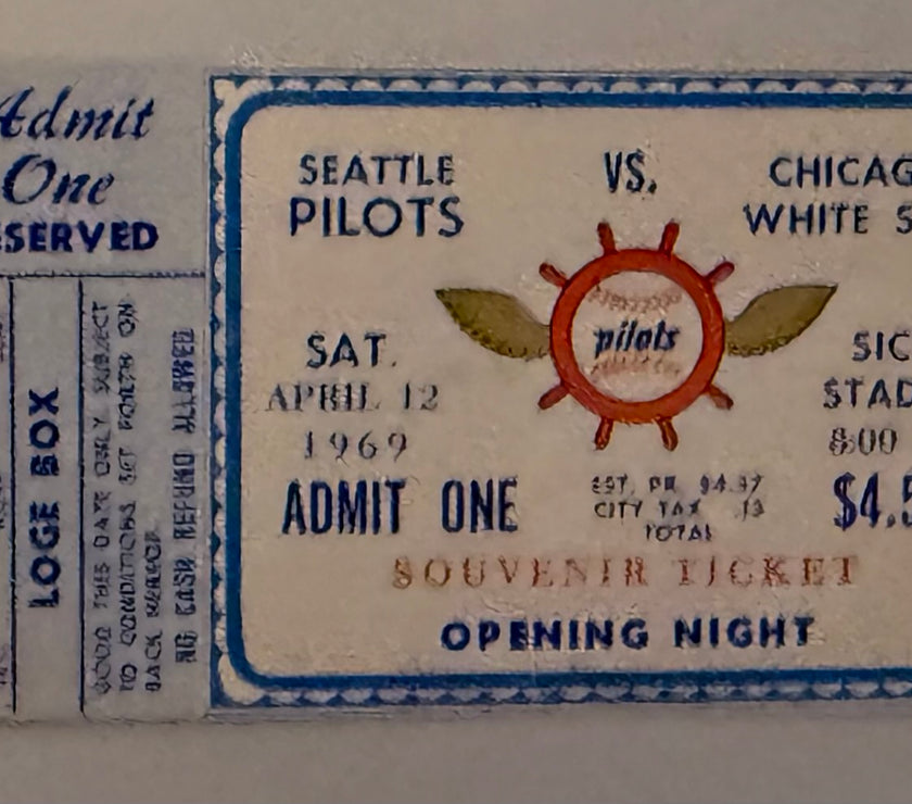 1969 Seattle Pilots versus Chicago White Sox, Opening Night Souvenir Ticket,  April 12, 1969,  Game Played at Sicks Stadium