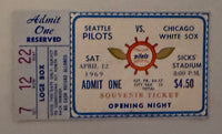 1969 Seattle Pilots versus Chicago White Sox, Opening Night Souvenir Ticket,  April 12, 1969,  Game Played at Sicks Stadium